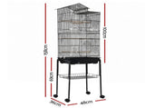 i.Pet 158cm Bird Cage Aviary Parrot Budgie Stand Wheels Black PET-BIRDCAGE-H158-BK