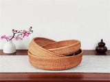 Wicker Basket,Natural Rattan Round Wicker Basket with Lid, Shallow Decorative Organizer for Keys, V1366-AZ2-W-19405