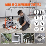 Drain Cleaner Machine 100FT x 3/8 Inch, Auto Feed Sewer Snake Drain Auger on Wheels, Portable Drain V952-ZDJJKLSGDSTJXUXC0V3
