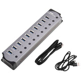 Aluminum Alloy 10-Port Powered USB Hub for Desktop Setup, 10 USB 3.0 Ports, RGB E-Marker, Individual V1192-AZ-W-22384