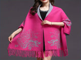Double-sided Jacquard Cheongsam Shawl, Color-Blocked Fringed Cape Design, Autumn/Winter Fashion & V1232-SMWJPJ007