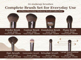 16 Piece Makeup Brush Set - Dark Brown Makeup Brushes with Black Storage Cup for Foundation, Powder, V888-ELOSUNG57308