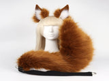 Brown Plush Faux Fur Fox Ears Headband and Tail Set - Realistic Animal Costume for Cosplay & Parties V888-ELOSUNG33557