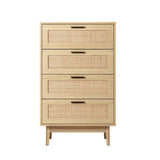 Artiss 4 Chest of Drawers Rattan Tallboy Pine - BRIONY FURNI-E-RAT-CDR-4D-WD-AB