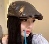 Vintage PU Leather Newsboy Hat, Adjustable 5658cm, Christmas & Halloween Retro Styling Accessory, V1221-XM-LB5119-ZS155