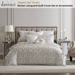 Davinci Imperial Stone Woven Jacquard Damask Quilt Cover Set Queen V442-LED-QUILTCS-IMPERIAL-STONE-QS