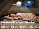 Rechargeable Camping Fan with Light and Remote, Portable Hanging Tent Fan with 3 Speeds, 3 Light V1189-LC-AMZ-00094