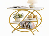 Artiss Side Table Marble Finish Coffee Table Nightstand Storage Shelf White&Gold FUR-S-COF16-CD-GDWH