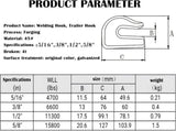 Weld On Grab Chain Hook,3/8" Hooks,Grade 70 Load Limit 6600 lbs,for Welded onto Tractors or V1259-DP01-A-5713