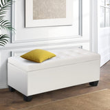 Artiss Storage Ottoman Blanket Box 97cm Leather White OTM-L2-WH