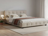 Linen Fabric Queen Deluxe Bed Frame Beige V63-802187