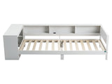 Artiss White Single Solid Wood Corner Platform Bed Frame with Built-in Desk, Storage Shelves and WBED-F-DESK-S-WH-AB