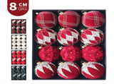 8cm Flocked Christmas Balls Ornament Set with Rhinestones and Glitter, 12-Piece Holiday Hanging V1341-ZY-EMHWH3XR-RED