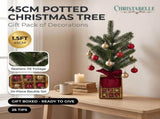 Christabelle 45cm 1.5ft Potted Christmas Tree Decorations Gift Pack Hessian Red Gold Baubles Fe 112_HZ701