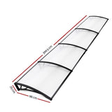 Instahut Window Awning Door Canopy 1m x 4m Transparent Sheet Black Plastic Frame AWN-PC6MO-1X4