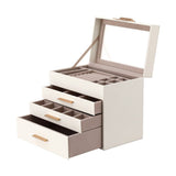 Embellir Jewellery Box 4 Layer Organiser Storage Case Glass Lid Drawers White JEW-BOX-4T-WH