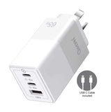 Oxhorn 65W GaN Type C fast Charger 3 Port 2xUSB-C 1xUSB-A PD3.0 QC4.0 PPS AUS Approved C-tick White V1202-V2-MPOXH-NB-PD65CCAW