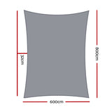 Instahut Shade Sail 6x8m Rectangle 280GSM 98% Grey Shade Cloth SAIL-H-6X8-C-GR