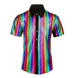 XL size Men's 70s Disco Costume Set - Colorful Plaid shirt with Black Bell Bottom Pants & V888-ELOSUNG56246-12