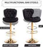 SERENIT Swivel Bars Set of 2 Counter Height Barstools with Back Velvet Upholstered Adjustable V255-GP2210R-BLACK