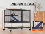 36" Metal Small Animal Cage 2-Tier Rolling Ferret Cage with Tray A Ramp V952-JSXDL322233IWSCUUV0