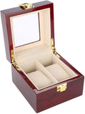 Wooden Watch Box, 2 Slots Storage Case Organizer Beige Soft Flannel Lining Red Box for Men with V1259-DP01-A-785