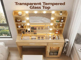 Artiss Dressing Table Vanity Desk Set 10 LED Bulbs RGB Light Wood FURNI-L-DRESS09-WD-AB