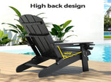 Gardeon Outdoor Table and Chairs HDPE Folding Adirondack Beach Chair Patio Furniture Black FF-BEACH-3HEFD-BK