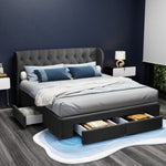 Artiss Bed Frame King Size with 4 Drawers Charcoal MILA BFRAME-F-MILA-K-CHA-ABC