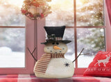 Vintage Fabric Snowman Desktop Figurine Holiday Tabletop Christmas Ornament 10.6x10.6in V1369-AZ3-W-14887
