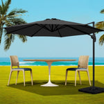 Instahut 3m Outdoor Umbrella w/Base Cantilever Beach Roma 360 Degree Tilt Black UMB-ROMA-BASE-50N-BK