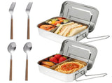 2PCS 304 Stainless Steel Bento Box, 40oz 3-Compartment Metal Lunch Container with Fork and Spoon, V1369-AZ3-W-08749