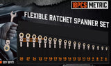 HORUSDY 18Pc Flexi-Head Ratchet Spanner Set Metric 6-30mm Spanners Nickle Plated V465-86471