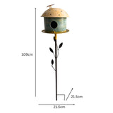 Birdhouse w Leaf on Leafy Garden Stake 42cm V637-30409BRD