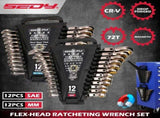 SEDY 24Pc Flexi Head Ratchet Spanner Set Metric & SAE with Magnetic Organizer V465-81181