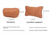 Brown Luxury Eco-Friendly Suede Car Headrest and Lumbar Cushion Set Ergonomic Support, All-Season V888-ELOSUNG17204