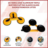 2x 150kg Load Aluminum Triple Suction Cup Pad Glazer Glass Sucker Remover Lifter V63-824141