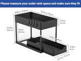 CARLA HOME 2 Pack Under Sink Organizer with Pull-Out Basket and Hooks for Bathroom & Kitchen LSB-36318