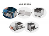 Portable Folding Camping Stove with Grill Stainless Steel Wood- Pit for Hiking, V1107-CS-BXSSKL