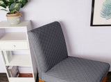 Stretch Solid Diamond Lattice Dining Chair Cover Removable Washable Short Dining Chair Protector for V1294-YM0901-H40121DGY