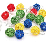 1 Set of Multi Coloured 5cm Rattan Cane 50 Ball Battery Powered LONG 5m String Lights Christmas Gift V382-MULTICOLRATTBALLBATT50