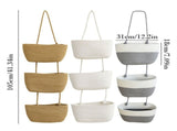 3 Tier Over the Door Hanging Storage Basket Cotton Rope Wall Mounted Organizer Detachable Foldable V1192-AZ-W-26451