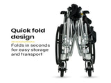 EQUIPMED 20 Inch Folding Wheelchair Lightweight Aluminium Portable with Park Brakes, Black V219-HECWLCEQB2BK