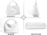 Woven Tote Bag for Women Soft Leather Handbag with Pocket V1263-JX-3502