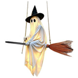 Halloween Flying Ghost on Broomstick Lighted Hanging Decoration Cute Glowing Ghost Ornament with V1366-AZ2-W-13188