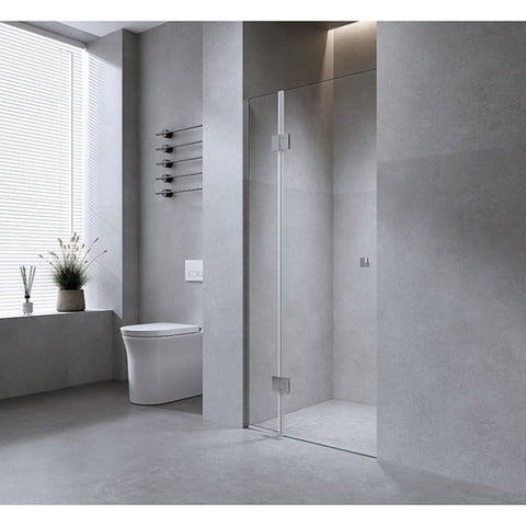 110cm Wall to Wall Frameless Shower Screen White Wall & Floor Channel, SS Hinges & Round Knob V63-859581