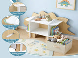 Keezi Dinosaur Kids 2-Tier Children's Bookcase Wooden with with Fabric Drawer, Toddler FURNI-C-DNS-GN