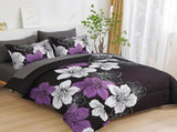 Black Purple Hibiscus Bloom Comforter Quilted Doona Set V745-MMPAB010880AJ3