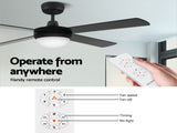 Devanti 52'' Ceiling Fan DC Motor w/Light w/Remote - Black CF-RC-52-BK