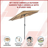 9FT Patio Umbrella Outdoor Garden Table Umbrella with 8 Sturdy Ribs V63-834241